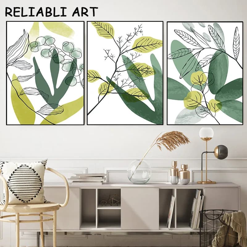 Fresh green leaves Poster plants and print on canvas Painting Nordic style wall art images for living Home decorations Frameless