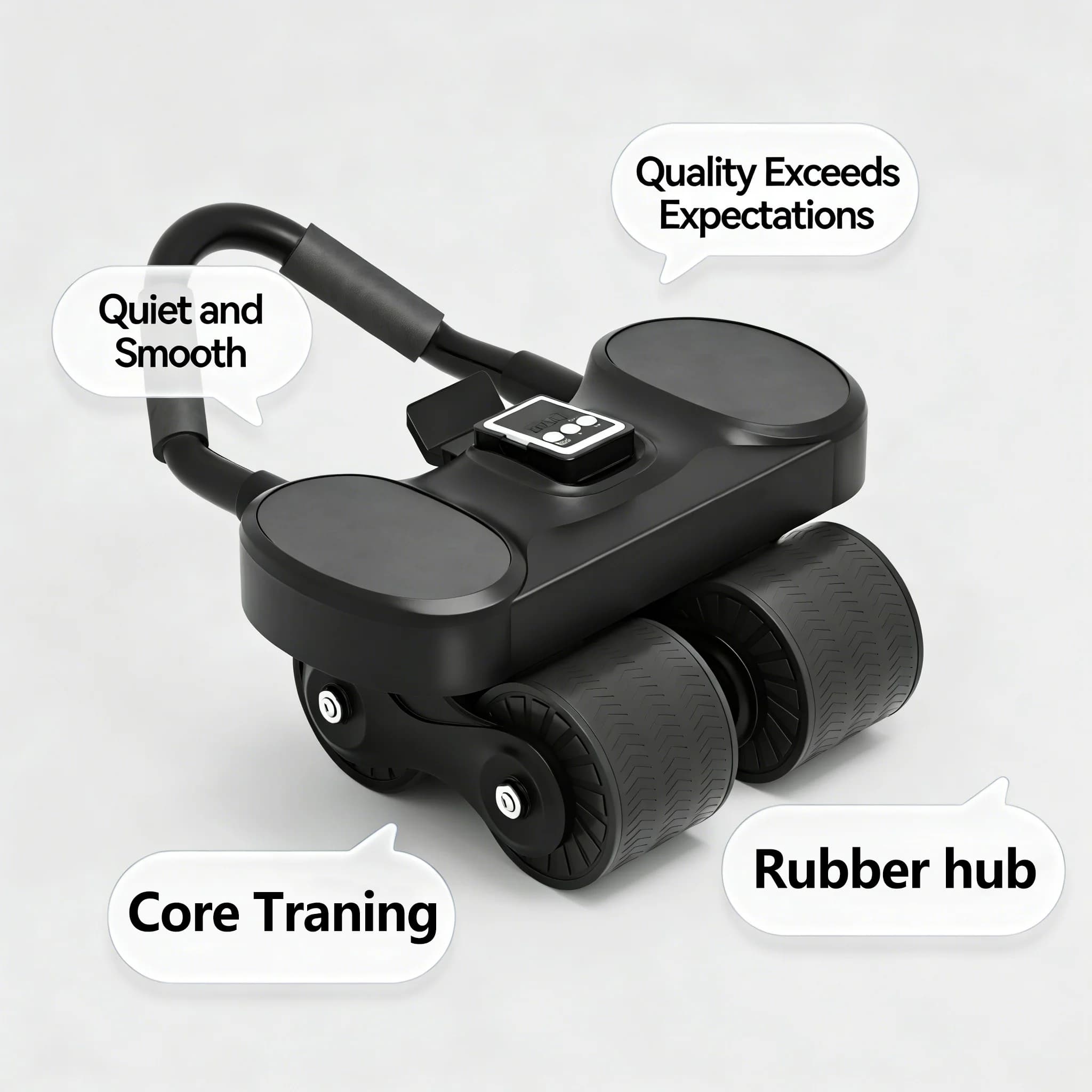 4 Wheel Abdominal Roller with LCD - Home Gym Equipment, Elbow Support, Anti-slip Handles, Record Time and Calories Burned