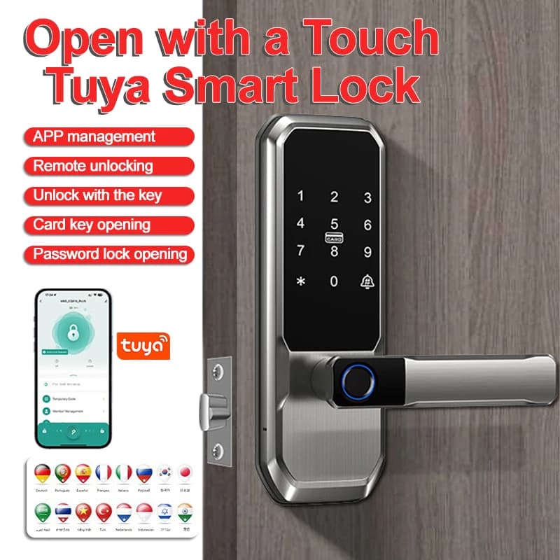 Blocco intelligente delle impronte digitali, chiave inglese con password, serratura elettronica in lega di alluminio con controllo APP Tuya Smart Lock nero/nichel/grigio
