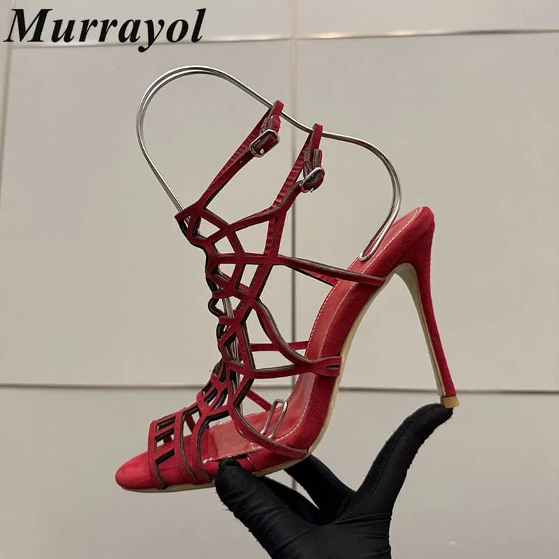 Sandali Donna con Cinturino alla Caviglia, Fascia Stretta in Camoscio, Stile Gladiatore, Tacco Alto Sottile, Scarpe Estive Sexy per Feste e Banchetti