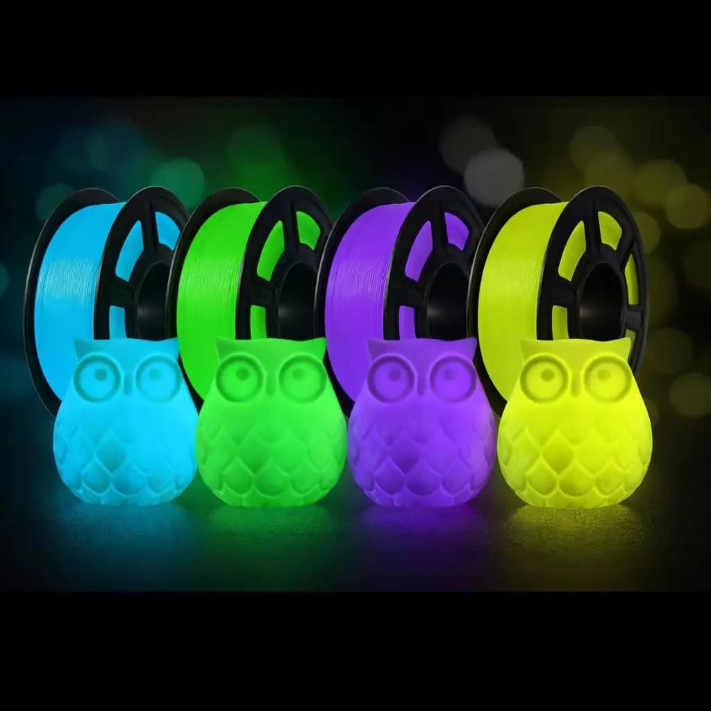 Pack of 4 TPU 95A Fluorescent Filaments for 3D Printer, Assorted Colors Blue Purple Yellow, 250g Each, Diameter 1.75mm