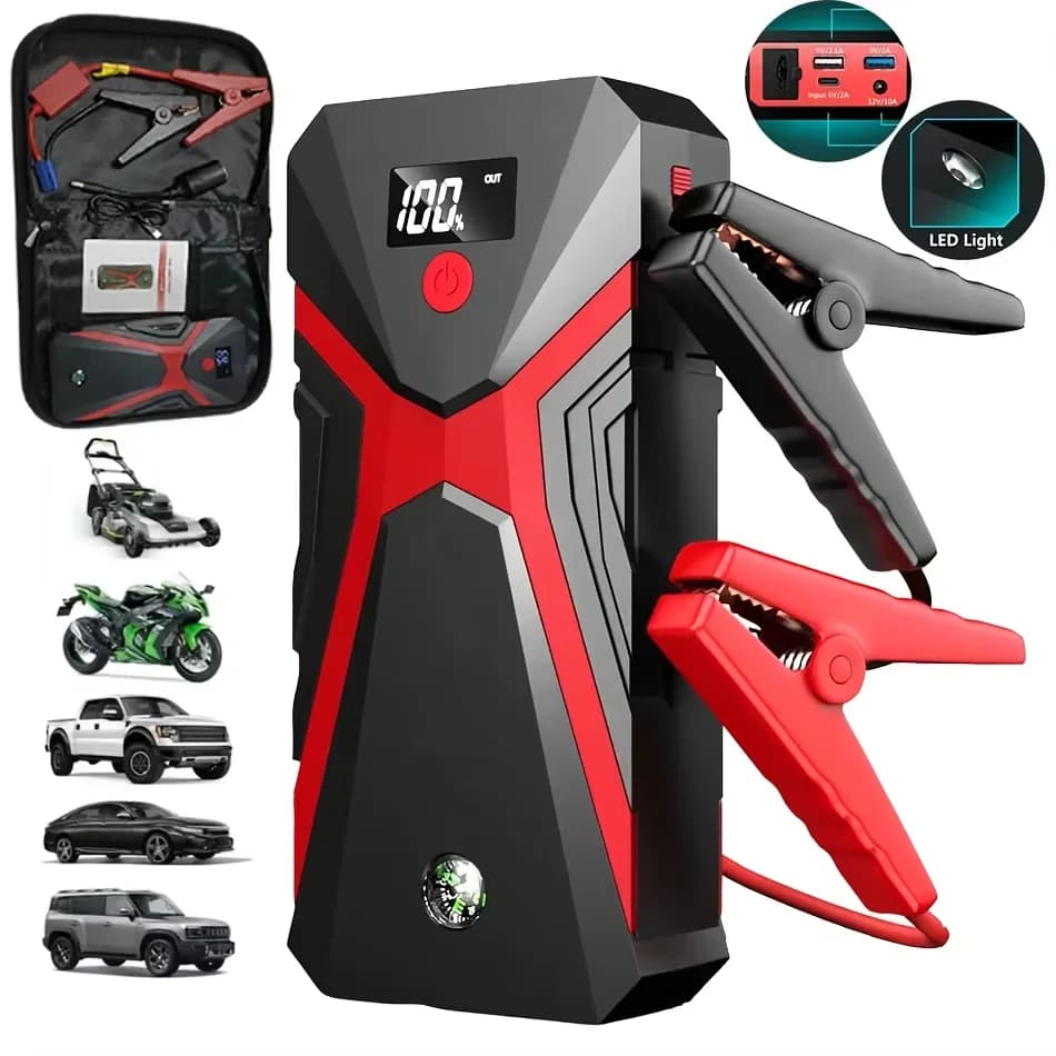 5-in-1/9IN1 Portable Car Battery Jump Starter With Tire Inflator 12V Fast Start, Battery Boost, USB I/O, LED Emergency Light, Reliable Power, Roadside/Vehicle Emergency Tools 3000A Portable Wireless Car Jump Starter Battery Jump Starter Portable Pea