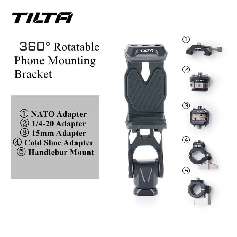 TILTA TA-PMB5-15K Staffa di montaggio girevole per telefono V2 per adattatore da 1/4"-20 per montaggio su manubrio NATO per pattino freddo da 15 mm