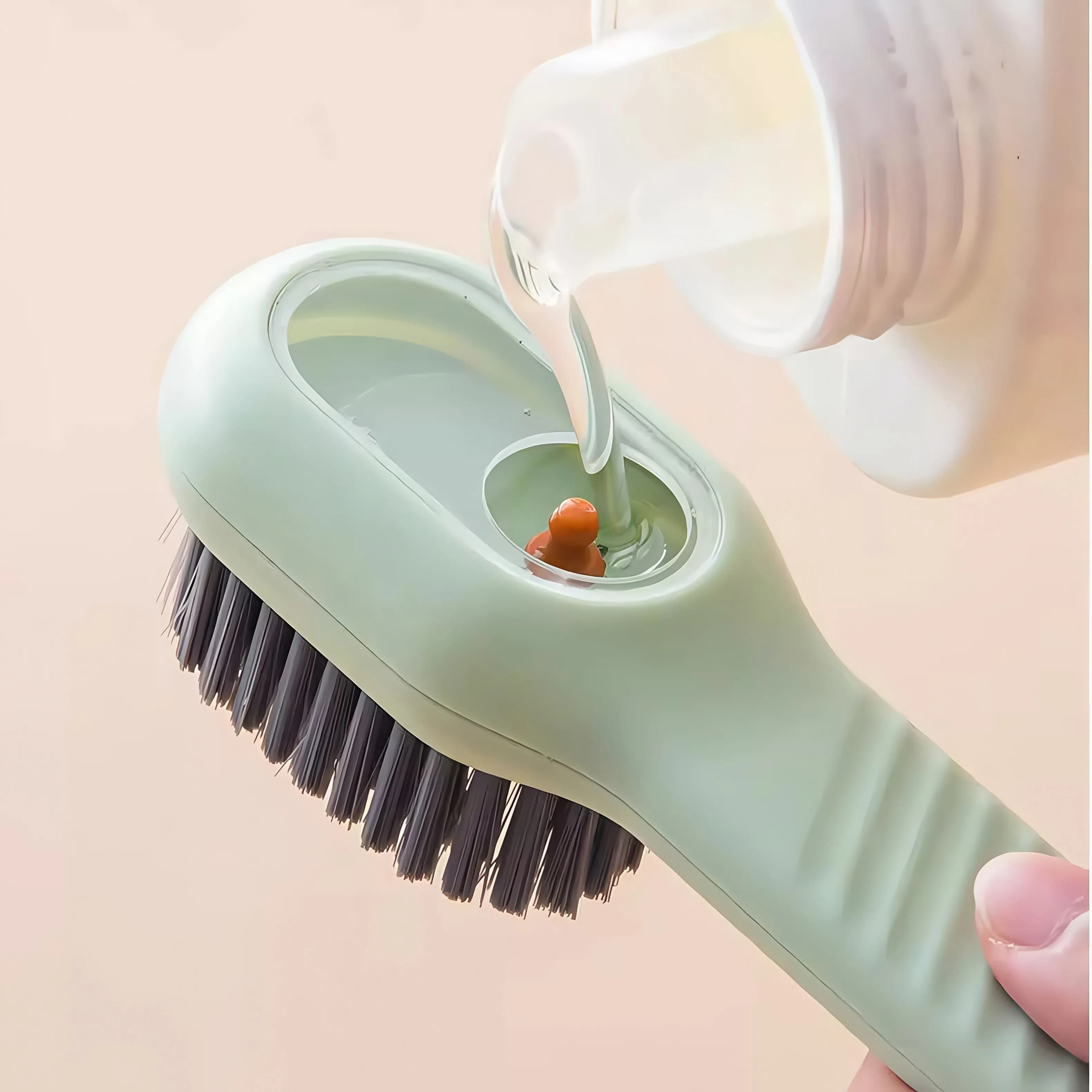 Spazzola per scarpe verde a setole morbide da 1 pezzo, spazzola per la pulizia multifunzionale con manico lungo, perfetta per la pulizia delle scarpe sportive