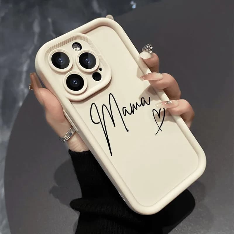 Custodia per iPhone 17 Pro Max 16 Plus 15 14 13 12 11 in silicone morbido antiurto con protezione anticaduta, stile scritta MAMA