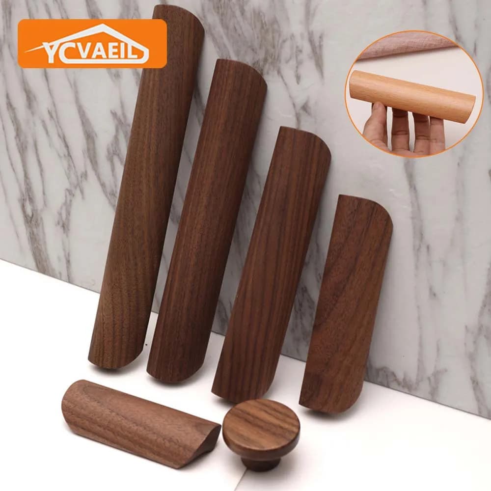 Maniglia in legno massello per pomelli per porte dell'armadio Maniglie per armadi da cucina con cassetti per guardaroba vintage Maniglie per mobili in noce nera con viti