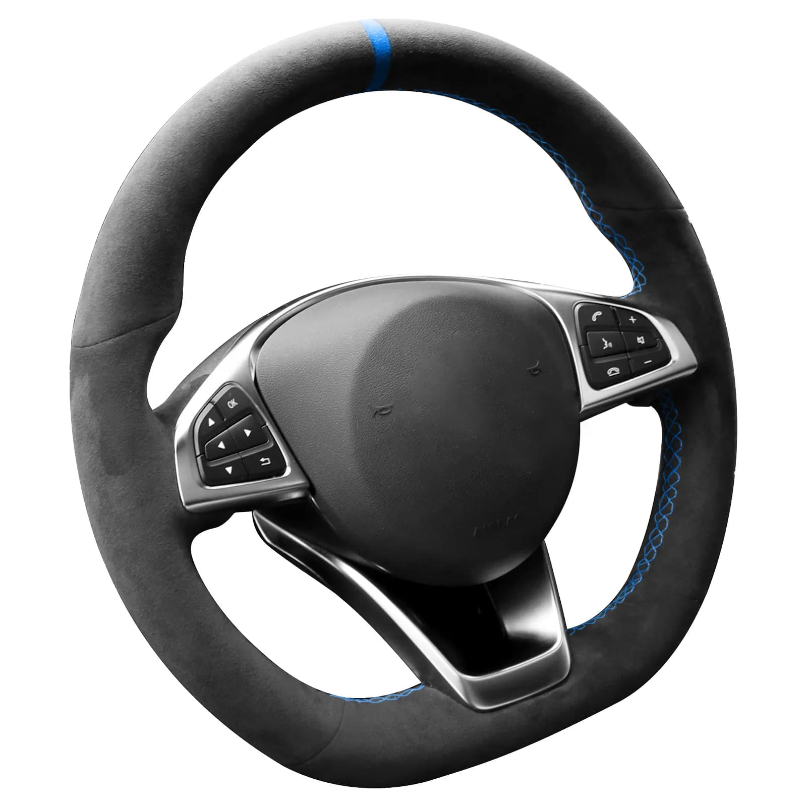 Coprivolante Cucito a Mano in Materiale Alcantara per Mercedes Benz A200 A250 B250 B260 C200 (Striscia Blu)