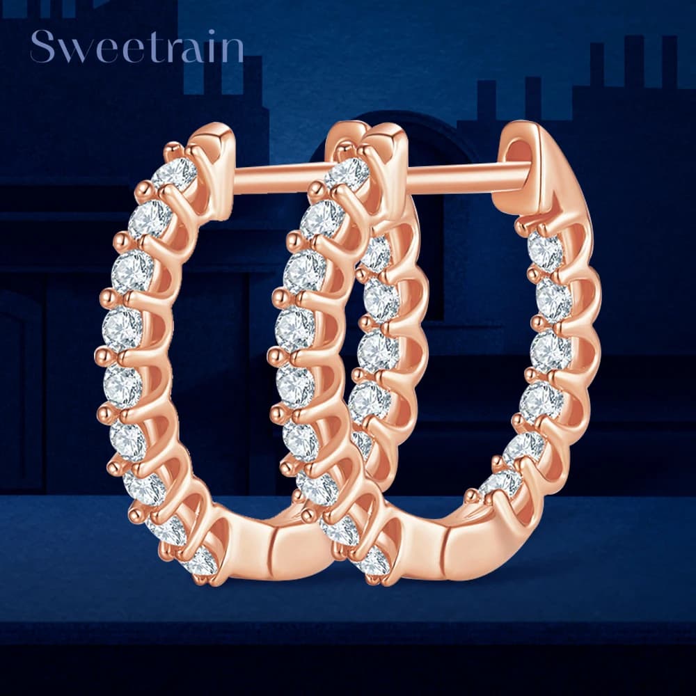 Sweetrain Orecchini a cerchio Moissanite color oro rosa da 1,5 mm per donna Orecchini ipoallergenici 18k placcati in argento sterling 925 GRA