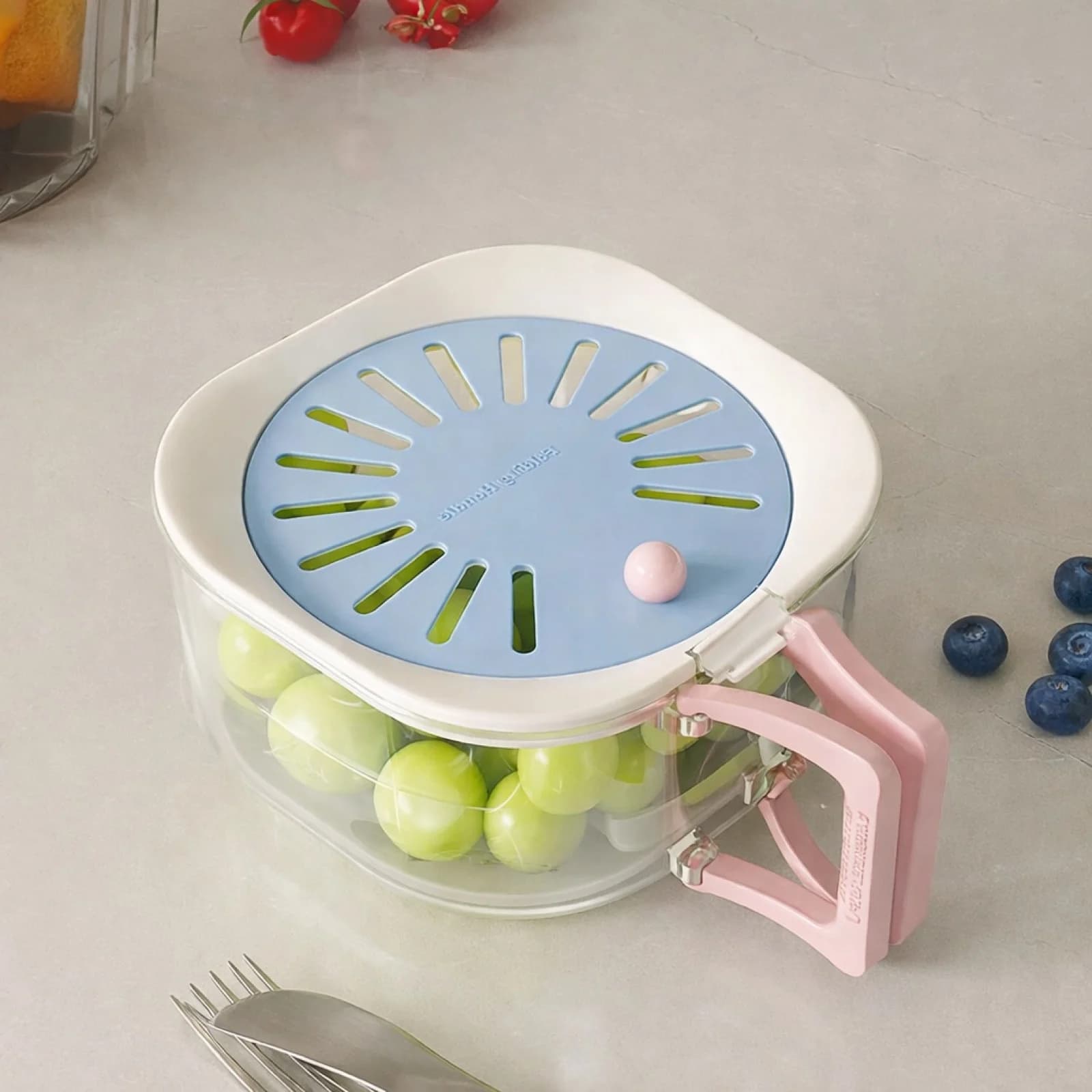 Cestello Scolapiatti a Doppio Strato con Manico Pieghevole, Cesto per Lavaggio Frutta, Contenitore per Alimenti per Cucina Domestica, Scolapasta per Verdure