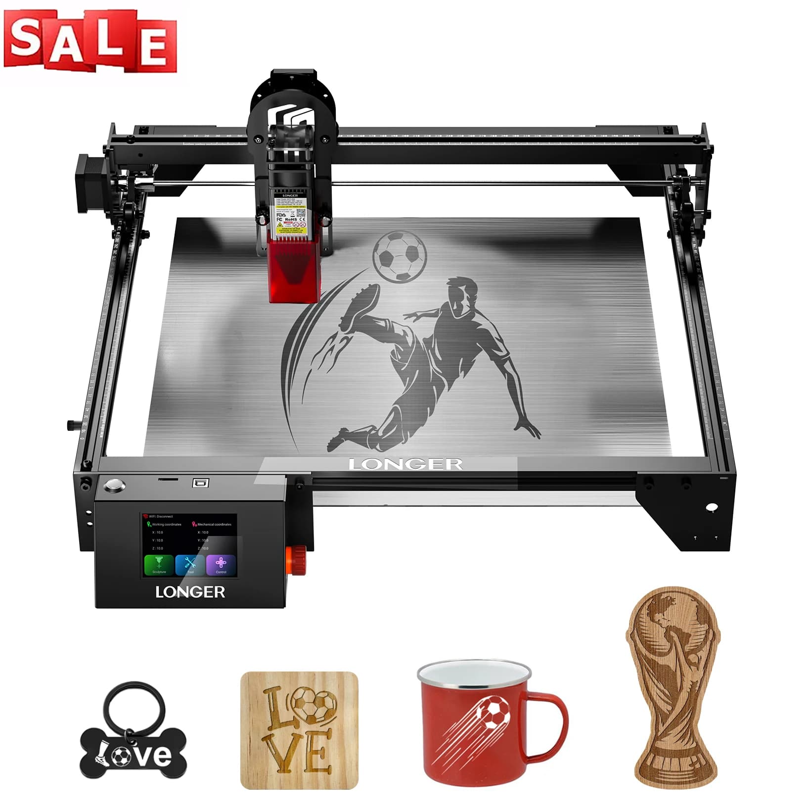 LONGER RAY5 Smart Laser Cutter & Engraver 20W 10W 5W WiFi Touchscreen 400x400mm DIY Machine for 2026 Soccer Gifts Wood Acrylic Leather LightBurn LaserGRBL