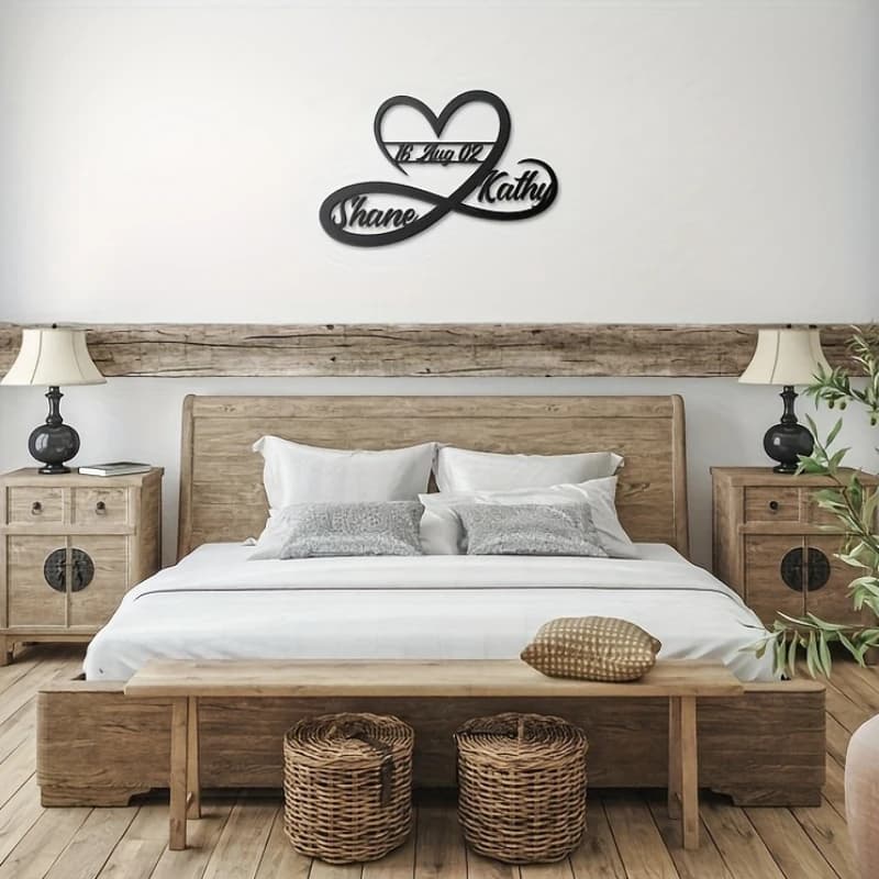 Infinity Heart Metal Wall Decor, Custom Couple Name Date Art Romantic Gift for Wedding Anniversary Holidays Daily Home Decor