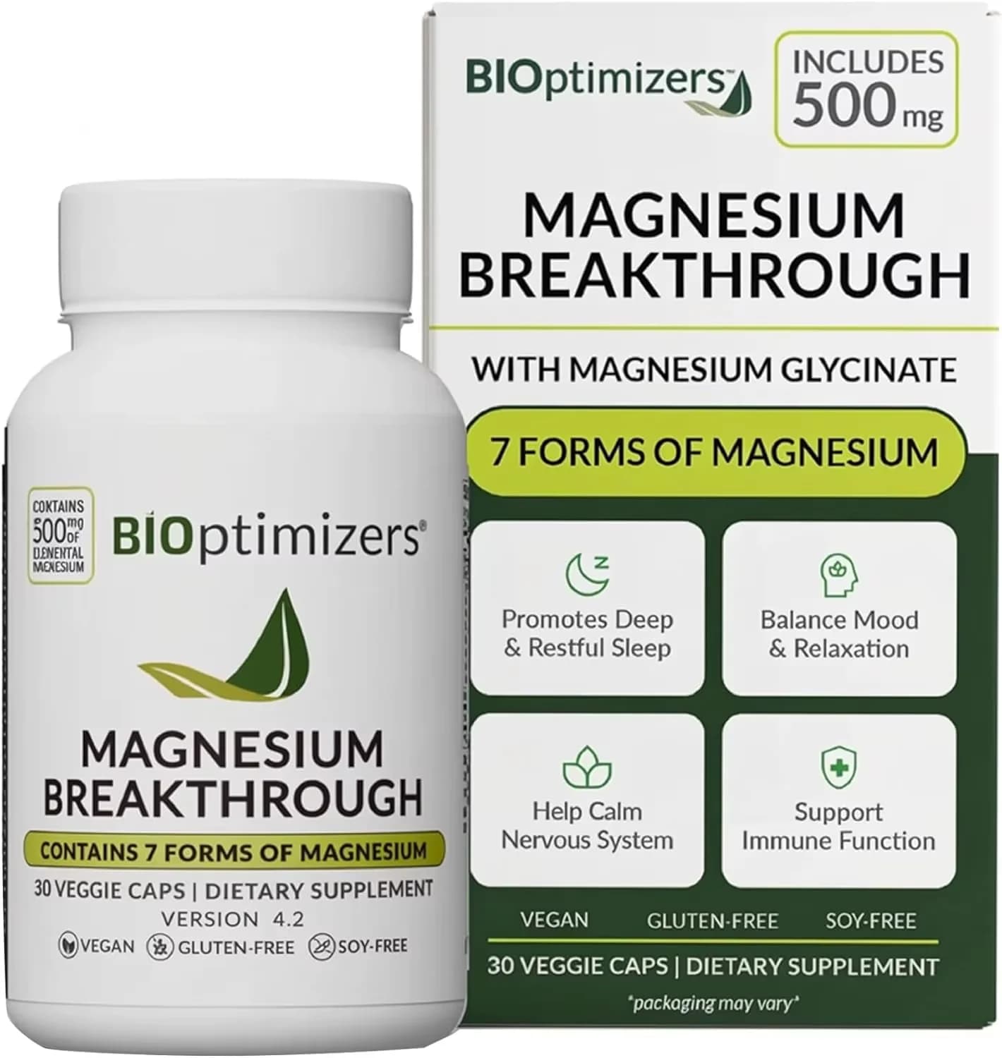 Magnesium Breakthrough Supplement with 500mg - 7 Forms of Magnesium: Glycinate, Malate, Citrate, and More - Natural Support for Sleep and Cognitive Function -30 Capsules- Calming Vitamins