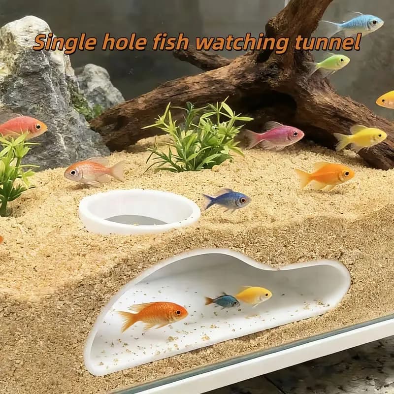 Apcarium Fish Tunnel Hideout | Natural Curved Cave Decor for Guppies, Betta Fish, Bristlenose Plecos | Freshwater Saltwater Tank