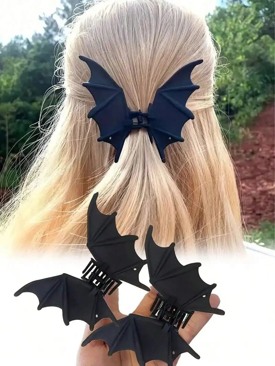 1 fermaglio per capelli gotico punk nero opaco a forma di ala di pipistrello - Elegante fermaglio per coda di cavallo in metallo per donna, adatto per feste di Halloween e Natale, accessori per capelli di Halloween | Stile Gotico | Plastica resistente, Copricapo di Halloween, Materiale scolastico, Accessori autunnali per l'università
