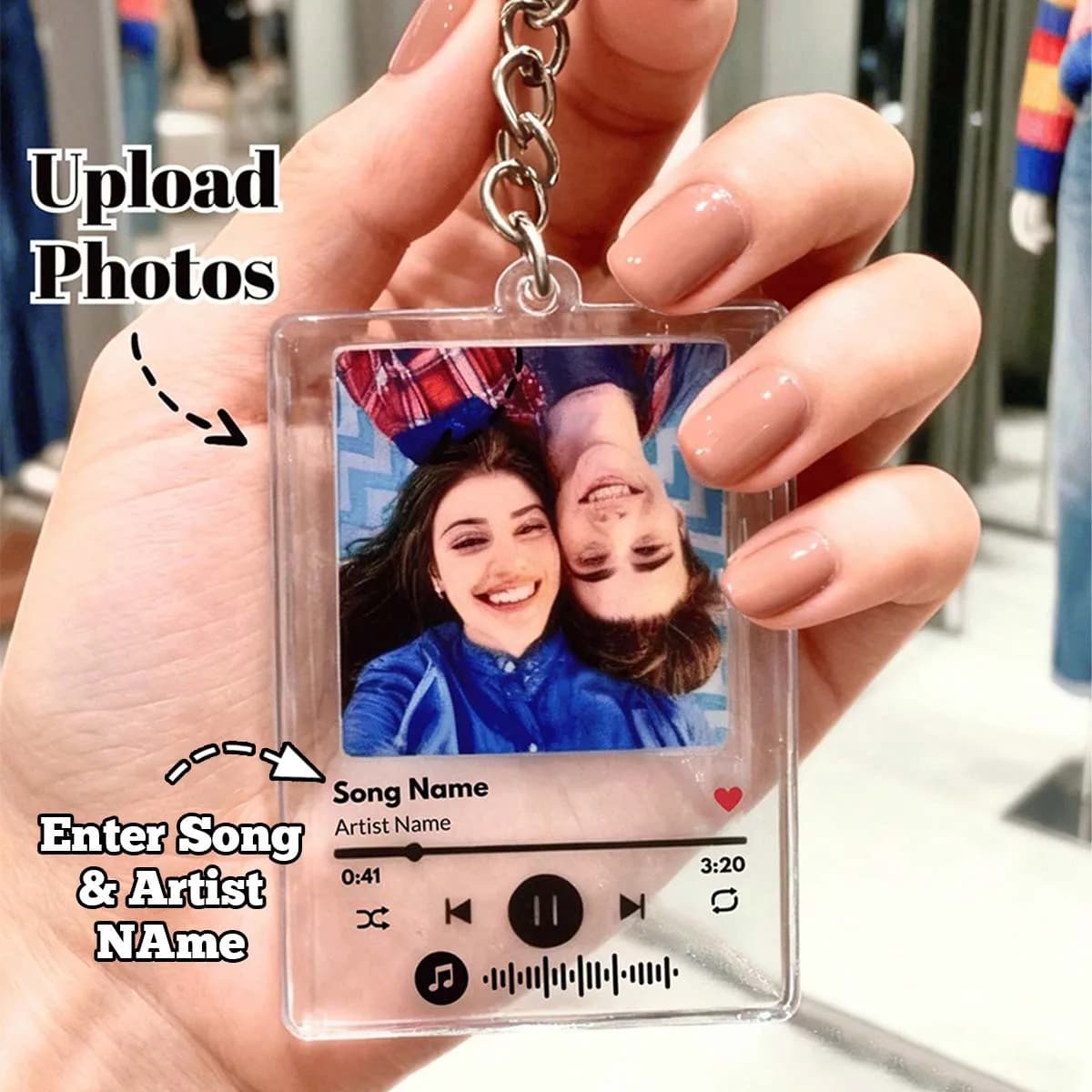 Custom Acrylic Key Pendant, Custom Images, Customizable Name and Song Code, Couple Keychain, Valentine's Day Gift