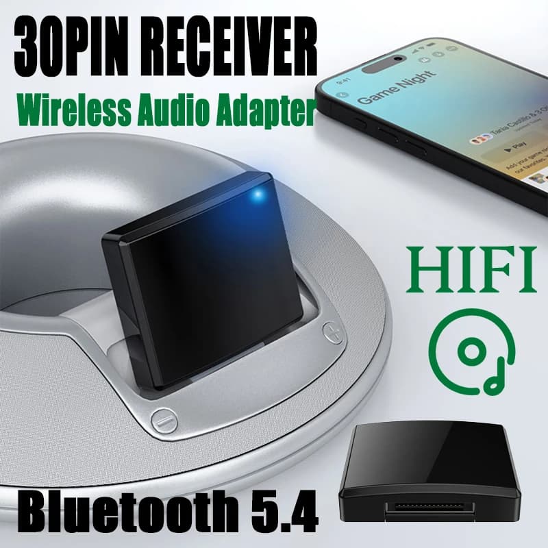 Ricevitore Musicale Bluetooth 5.4 5.1 a 30 Pin, Adattatore Audio Wireless Mini A2DP/AVRCP per iPhone iPod, Altoparlante Analogico a 30 PIN, Stereo HIFI