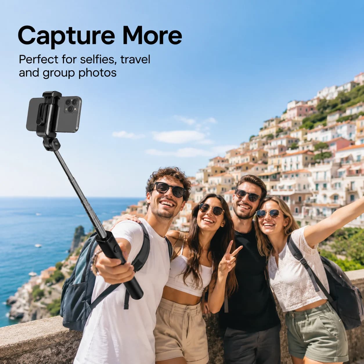 Bluetooth Selfie Stick Tripod with Wireless Remote, Extendable Foldable Phone Holder for iPhone Android Travel Vlog Group Photos