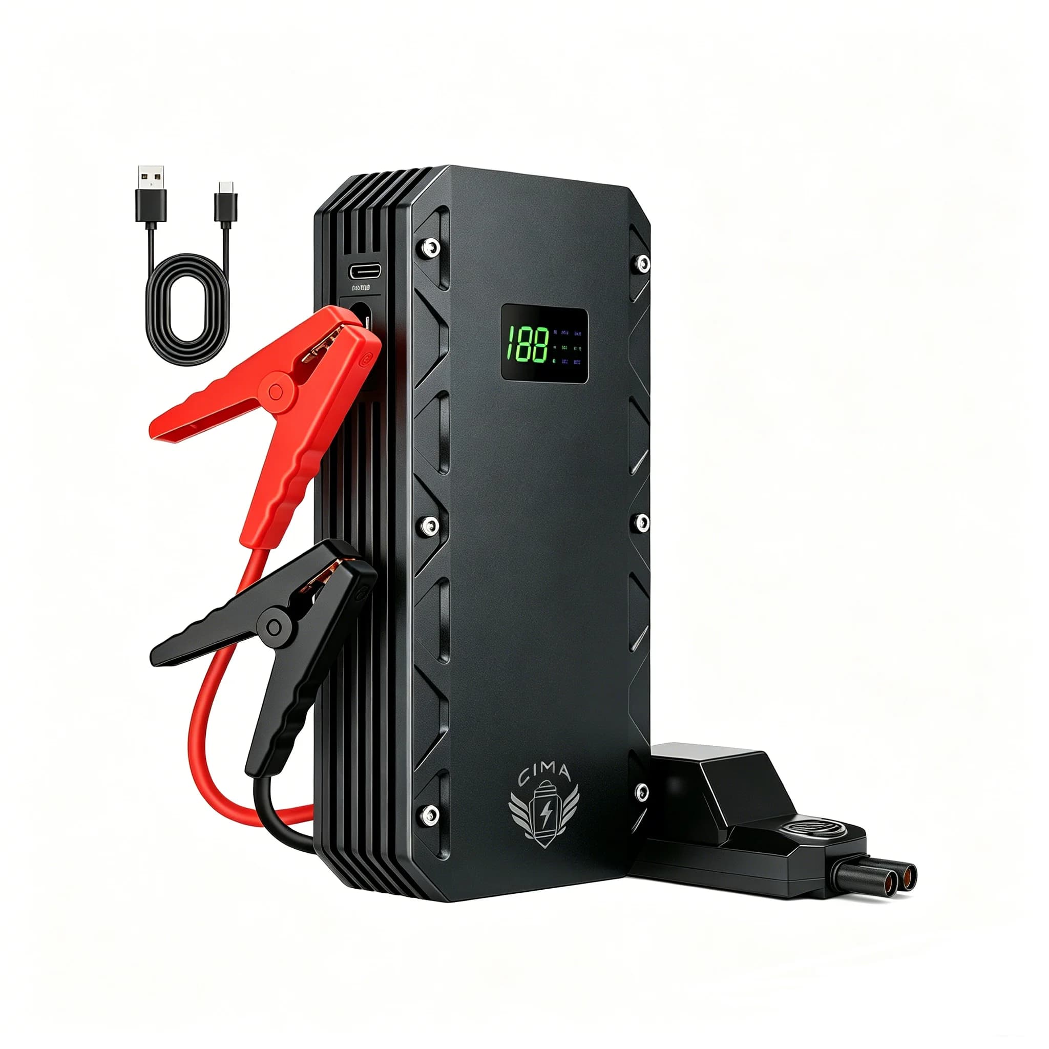 Avviatore di Emergenza per Auto 12000mA 12V con Morsetti di Sicurezza Intelligenti, Picco 1200A, Power Bank USB QC, Luce LED SOS di Emergenza