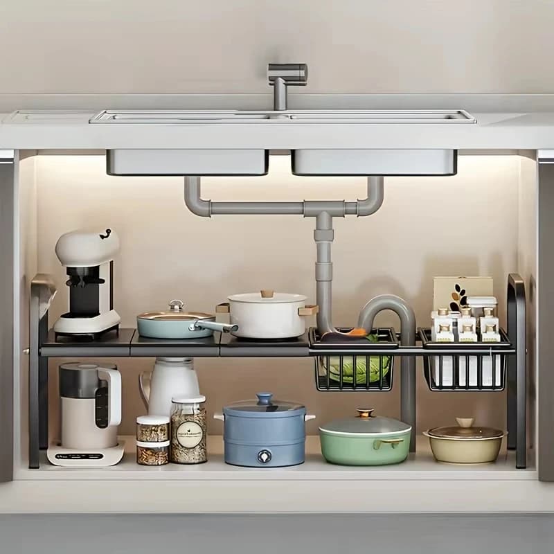 1 set of sink organizers, kitchen organizers and containers, storage shelves, kitchen appliances organizer, desk organizer
