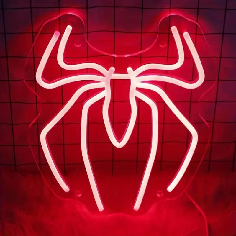 Insegna al Neon con una Ragno Rossa da un Anime. Decorazioni di Halloween e Natale
