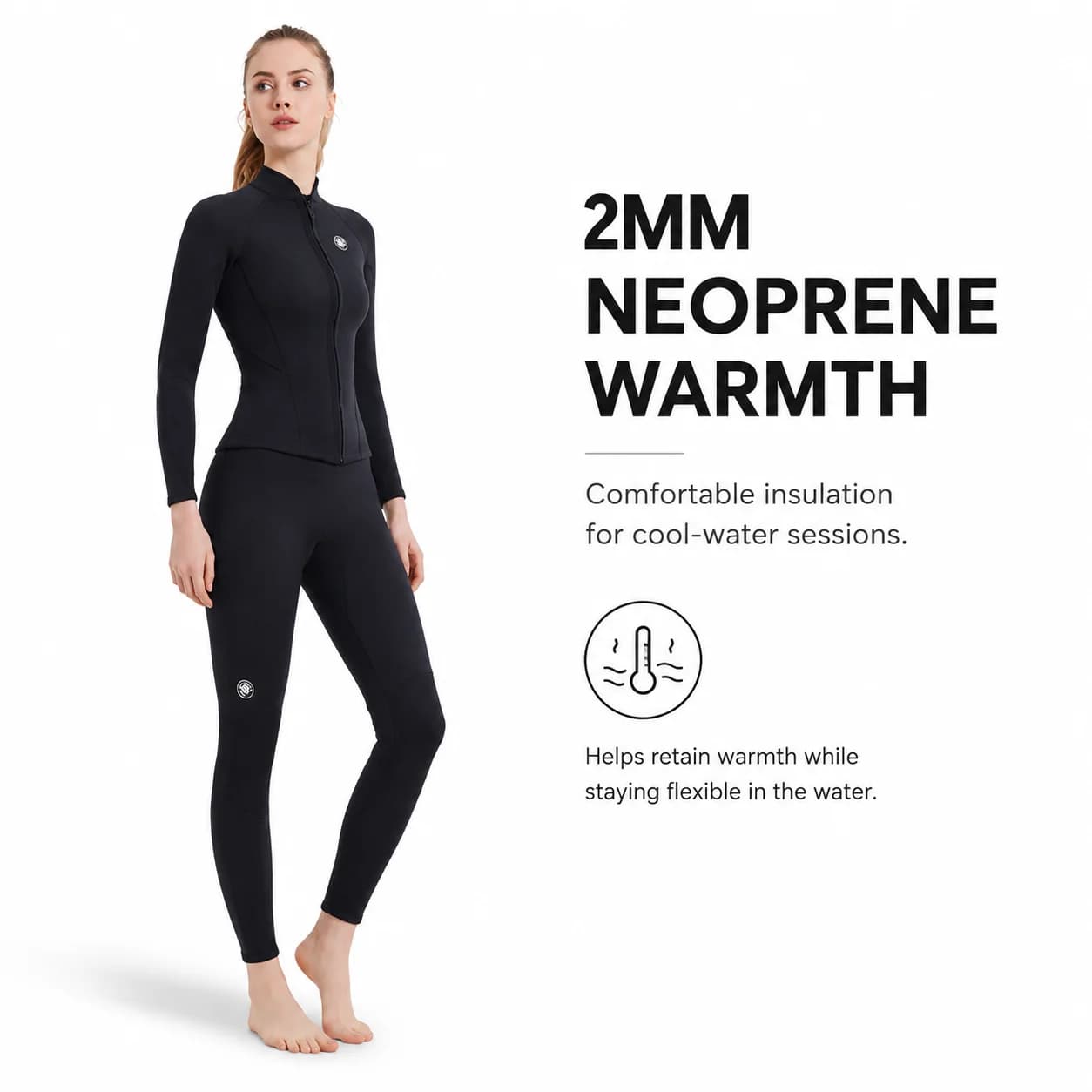 Women's 2mm Neoprene Wetsuit Top Pants Front Zip Long Sleeve Diving Jacket Full Length Leggings Surfing Snorkeling Swimwear