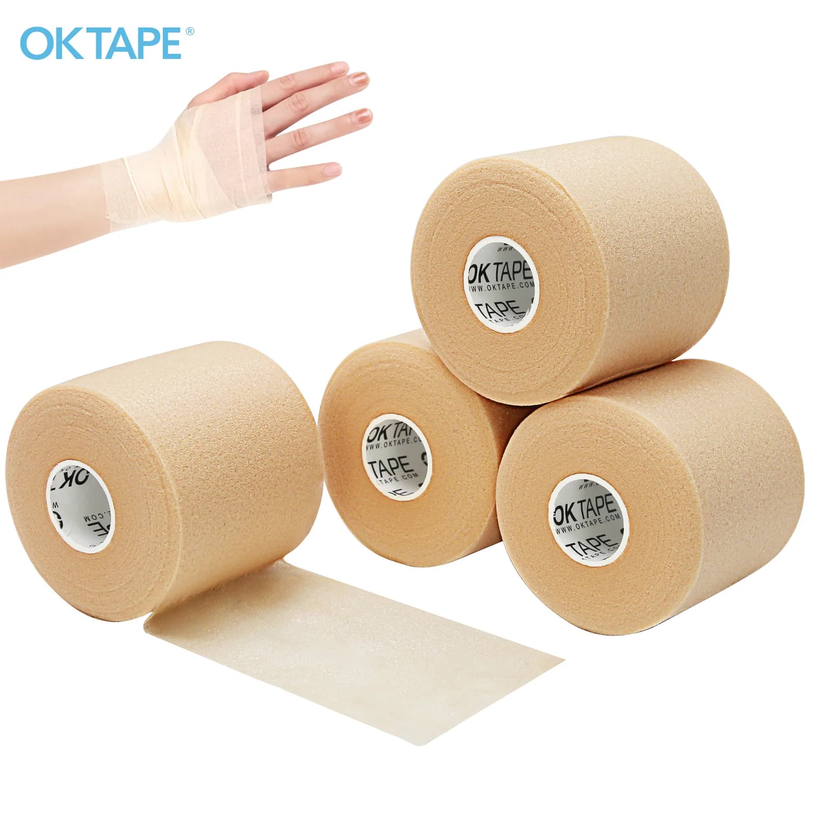 OK TAPE Pre Wrap Tape 4-Rolls Athletic Foam Underwrap per lo sport, proteggi caviglie polsi mani e ginocchia, 7 CM x 27 M pelle rosa