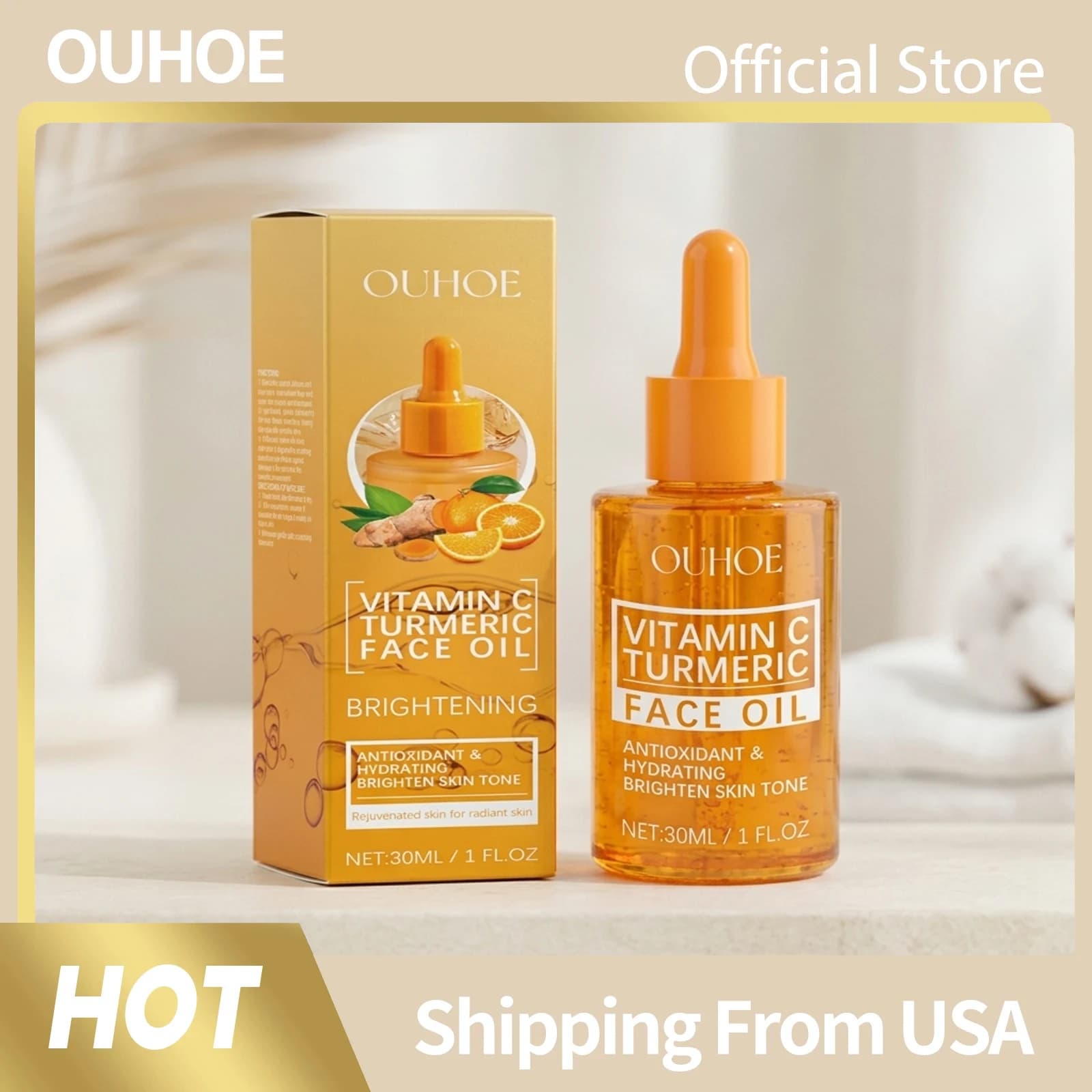 Siero Viso Idratante e Illuminante con Olio Essenziale di Vitamina C, Niacinamide ed Estratto di Curcuma per Levigare le Rughe Sottili