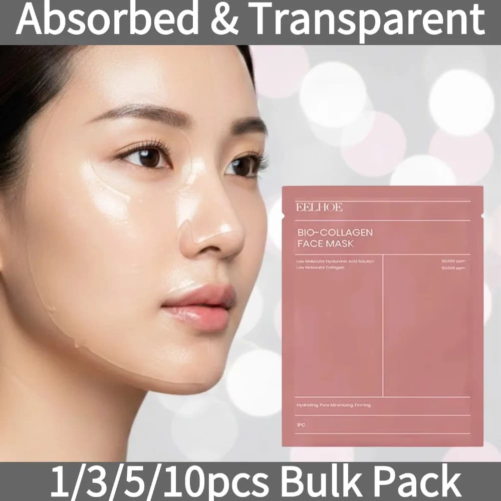 Mask Faced with Deep Collagen, Night Hydrating Mask in Hydrogel to Rassodare Skin, Skin Care Effect Glass, Pack of 1/3/5/10 Pieces