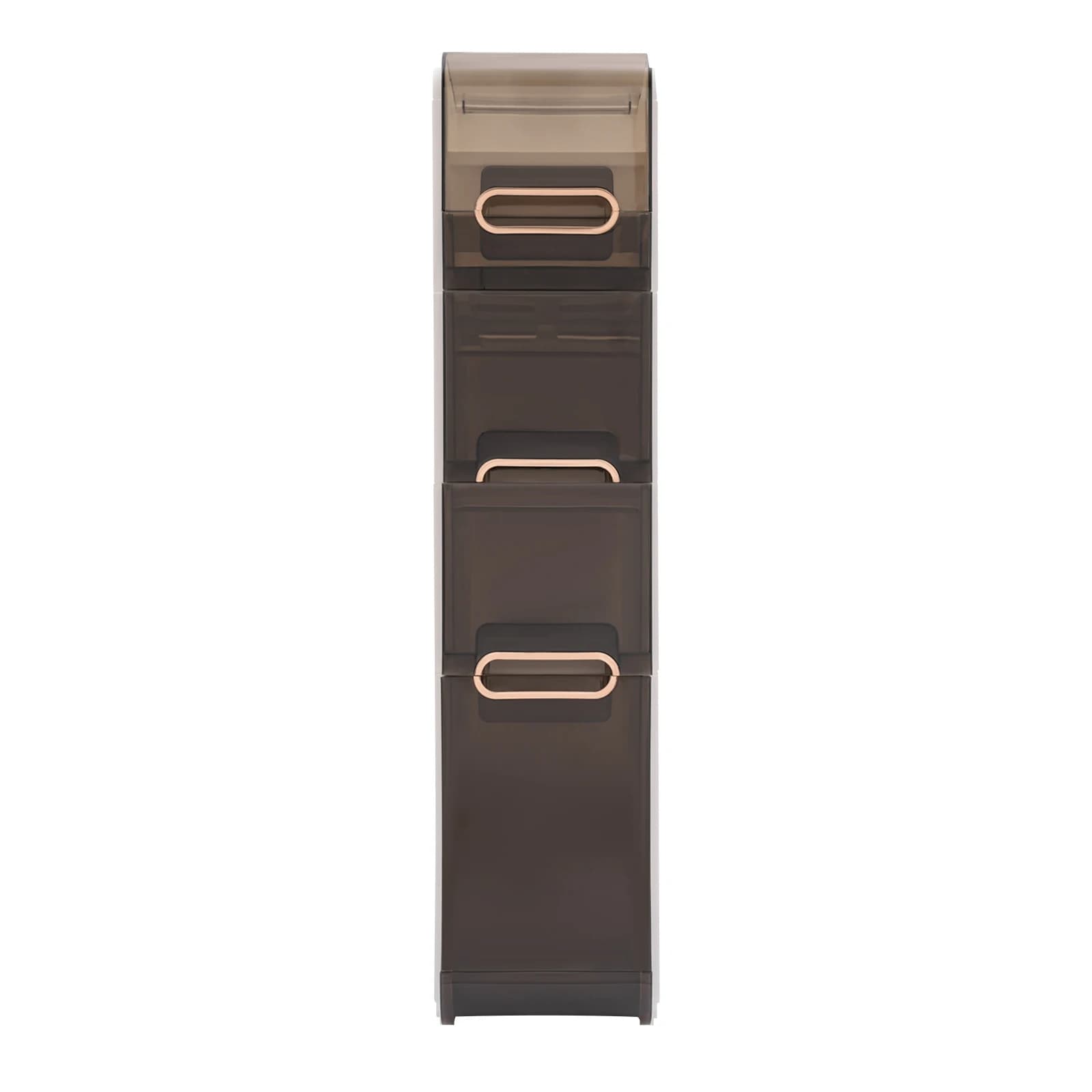 Mobiletto da bagno a 4 cassetti, mobiletto portaoggetti stretto e sottile con porta carta igienica e 2 rotelle, mobiletto da bagno in plastica