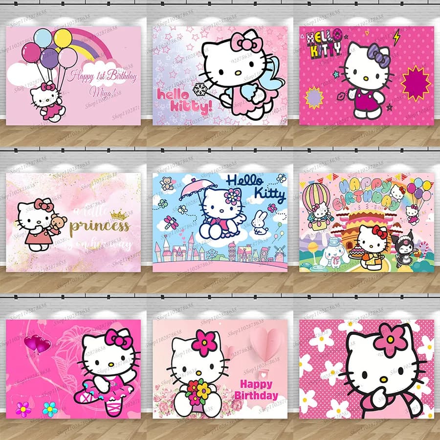Sfondo Personalizzato Hello Kitty per Festa di Compleanno delle Ragazze, Banner Fotografico con Gatto Rosa dei Cartoni Animati, Decorazione a Tema Sanrio