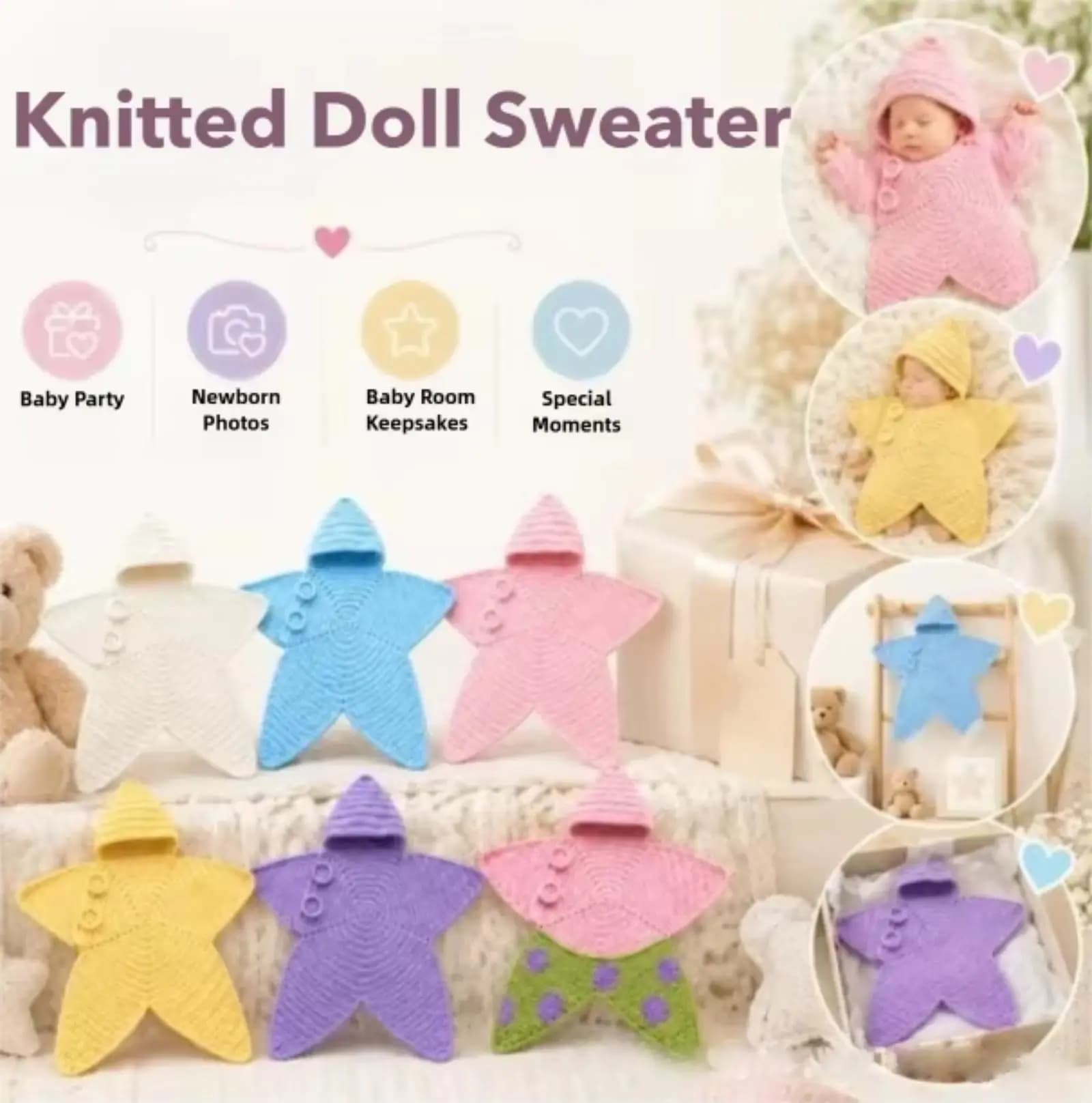 Baby Swaddle Blanket Knitted Starfish Sweater Knitted Doll Sweater Seal Star Comfort Sleeping Bag For Christmas Holiday Displays