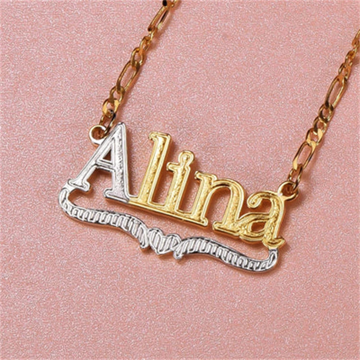 Collana personalizzata con targhetta 3D con cuore Gioielli personalizzati in acciaio inossidabile Ciondolo con nome placcato oro per regalo da donna