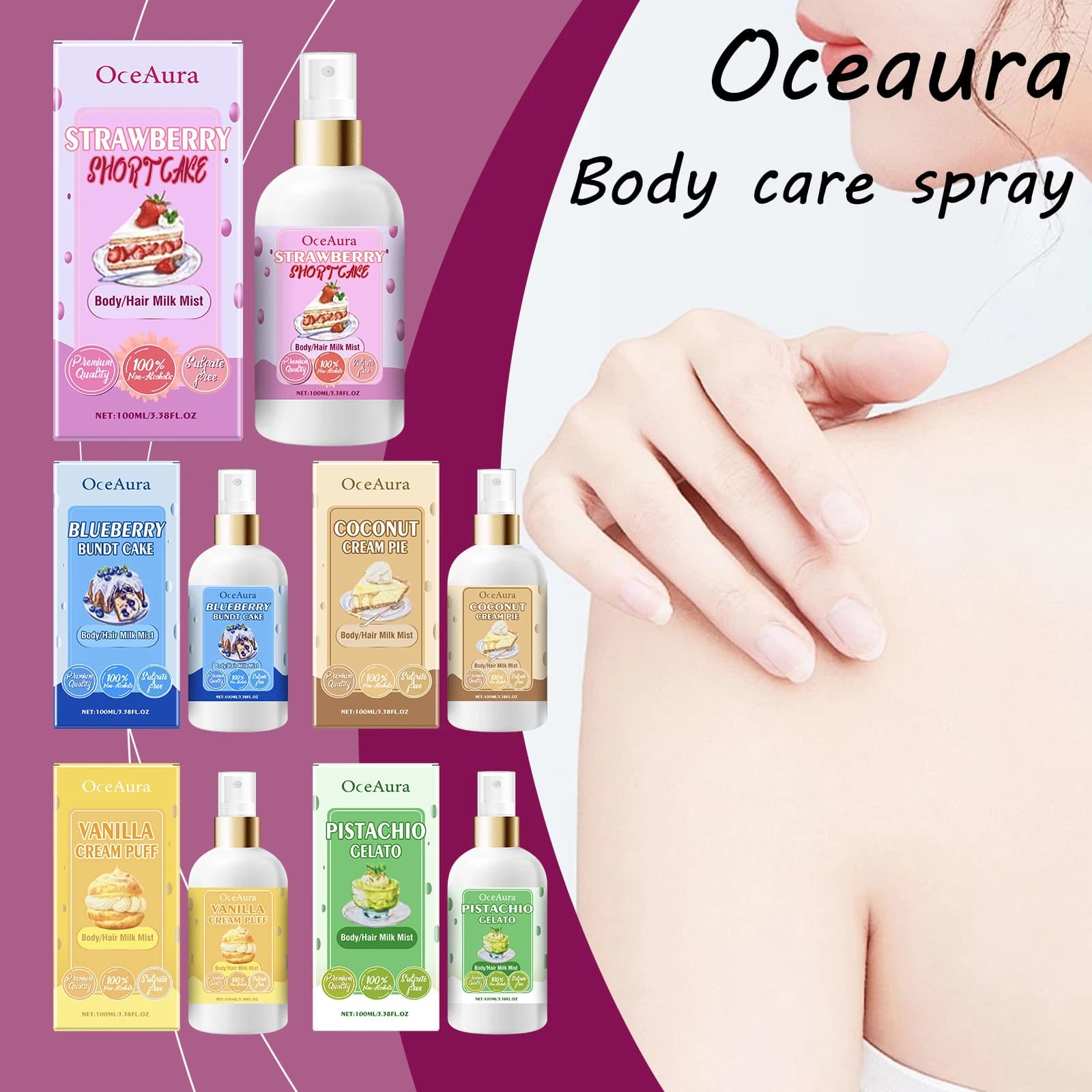 Oceaura Spray per capelli per il corpo, fragranza fresca duratura, idratante quotidiana, levigante, rinfrescante, spray per la cura dei capelli del corpo intero