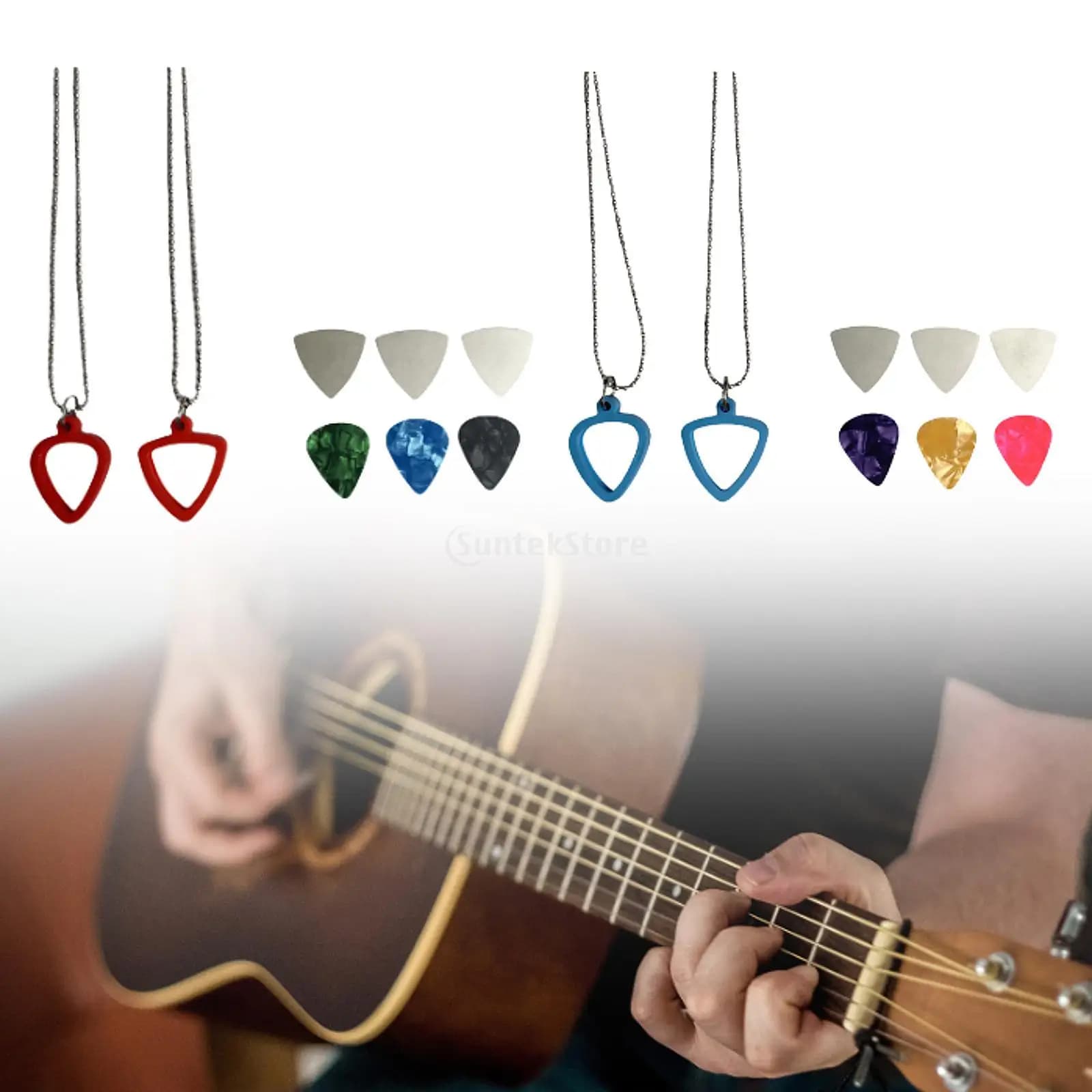 Porta plettri per chitarra Collana portaoggetti per plettri per chitarra portatile con 6 plettri per basso Regali per chitarra elettrica Musicisti Amanti della musica