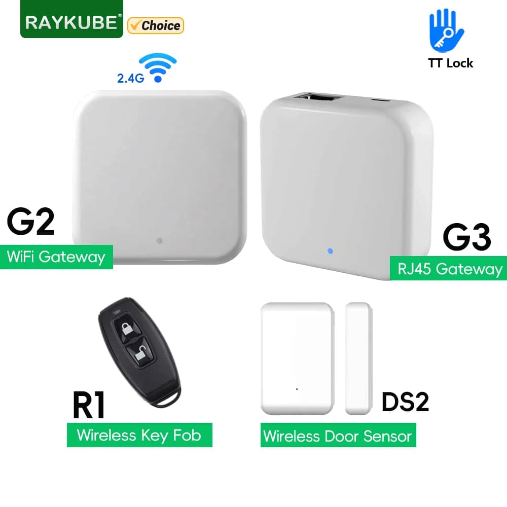 RAYKUBE TT LOCK G2 Wireless Wifi Gateway Hub RJ45 Wired G3 Gateway/TT Lock Key Fob Telecomando/Sensore porta per Smart Lock