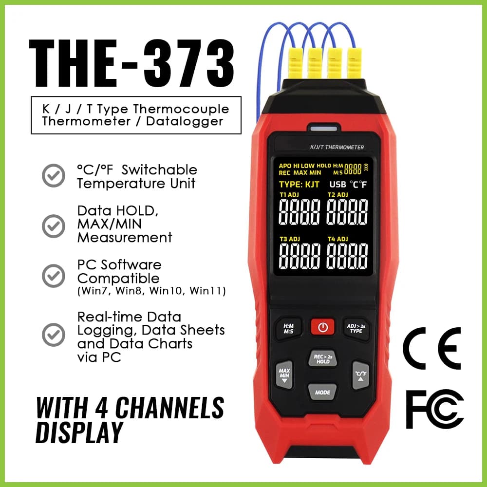 K J T E R S N Type Thermocouple Thermometer Dual & 4 Channel Display Industrial Laboratory Measure Tool With Thermocouple Probe
