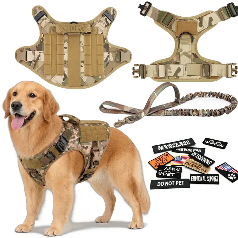 Adjustable No Pull Dog Harness Set with Bungee Leash & Patches Nylon Pet Training Vest for Medium Large Dogs Outdoor Walking