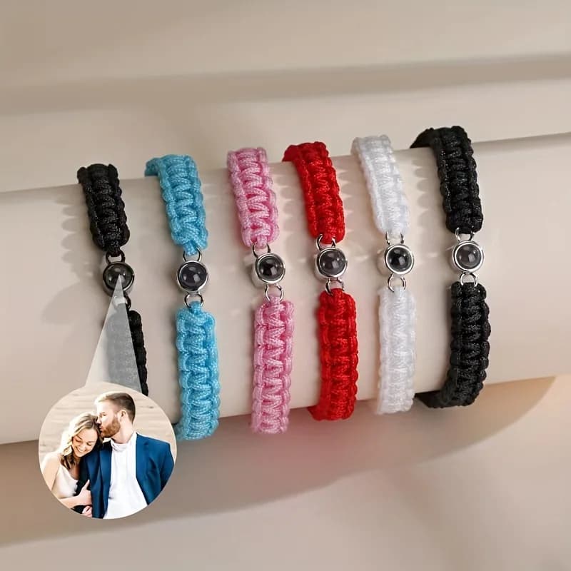 Braccialetto con Proiezione Foto Personalizzata, Braccialetti con Immagini Fatti a Mano, Gioielli Minimalisti Commemorativi in Acciaio Inossidabile, Regalo