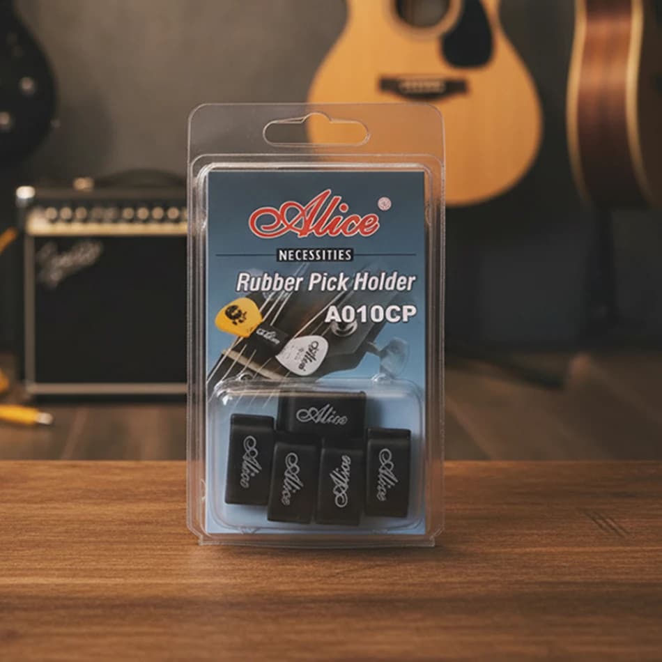 Set di 5 Portaplettri in Gomma Nera Alice per Chitarra, Basso, Ukulele e Strumenti Musicali, Vendita all'Ingrosso