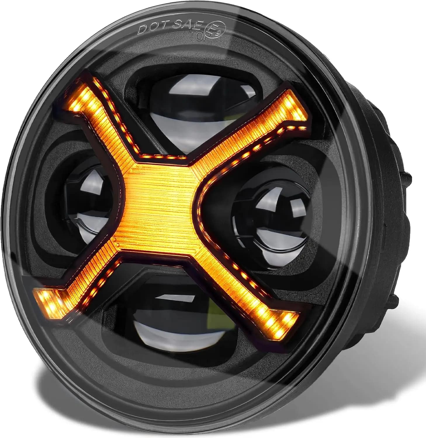 Faro per moto a LED da 5-3/4 da 5,75 pollici con fari rotondi bianchi Hi/Low Beam Ambra X DRL