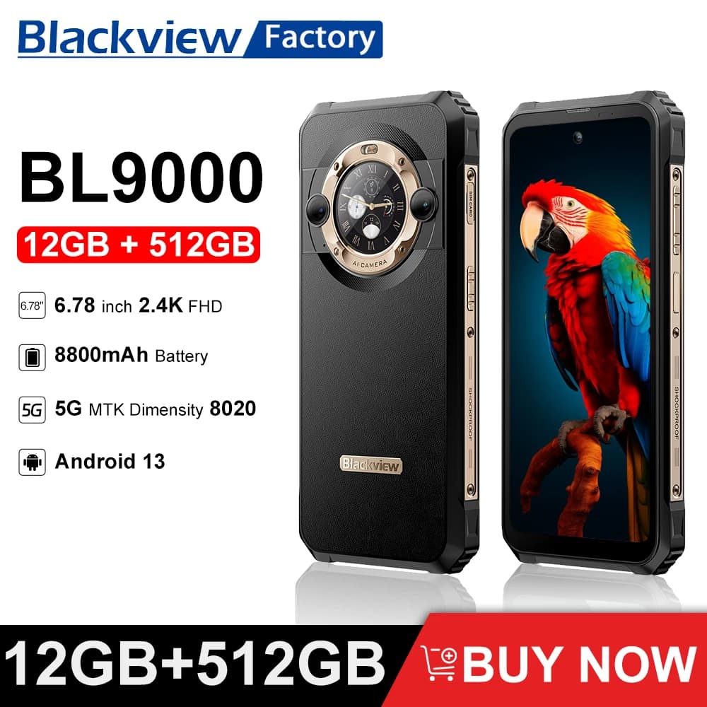 Blackview BL9000 Telefono Robusto 24 GB RAM + 512 GB ROM Versione Globale Telefono Portatile 8800 mAh 120 W Ricarica Rapida Android 5G Smartphone