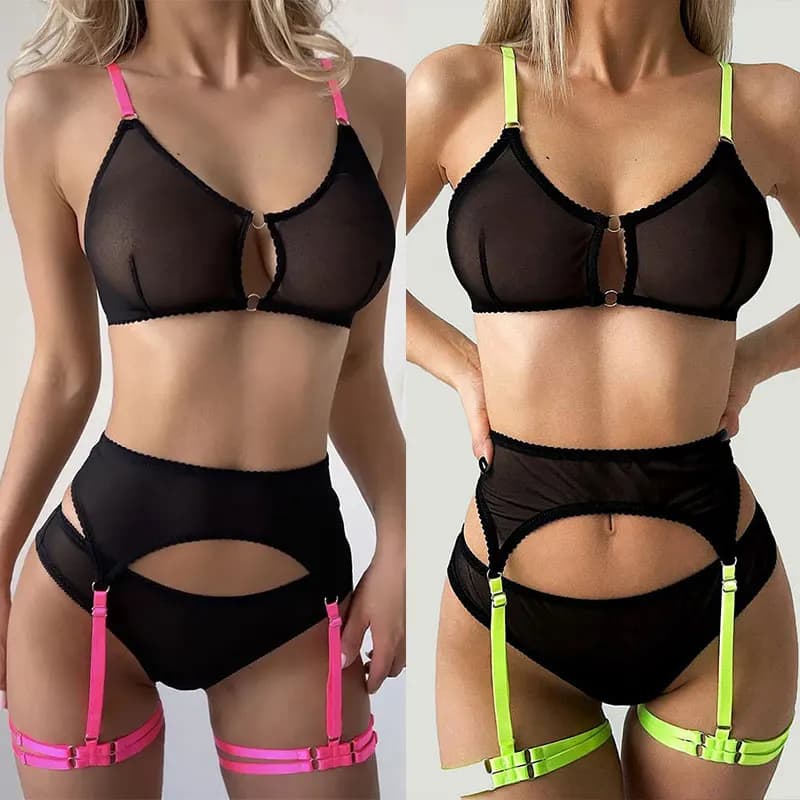 Cosplay Lingerie erotica sexy Reggiseno e giarrettiere da donna Set intimo trasparente Set costumi sexy femminili