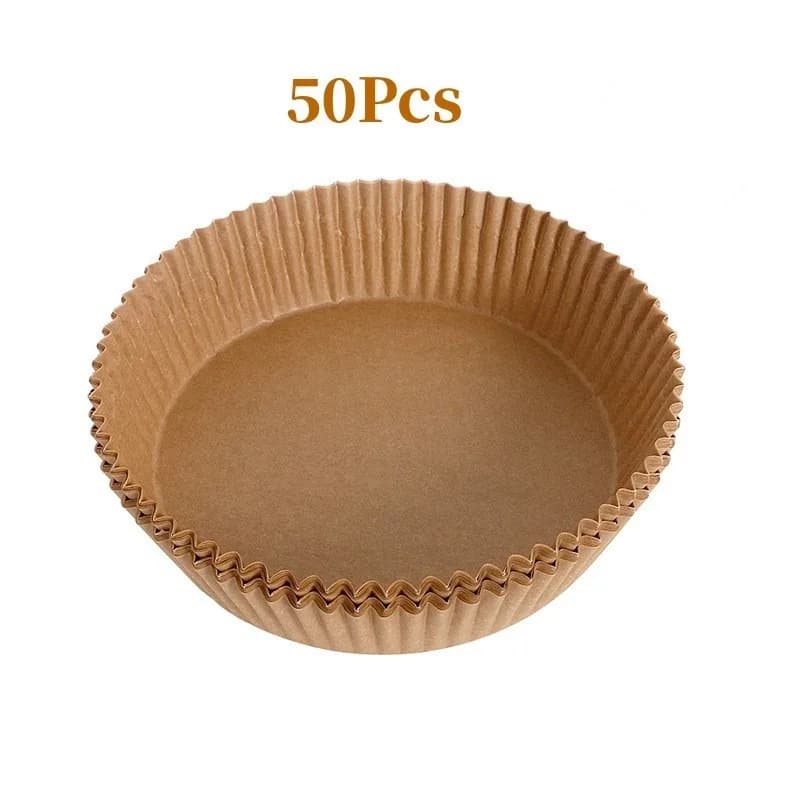 50-piece Air Fryer Paper Sheets - Disposable, non-stick round baking trays for easy cleaning, house and restaurant