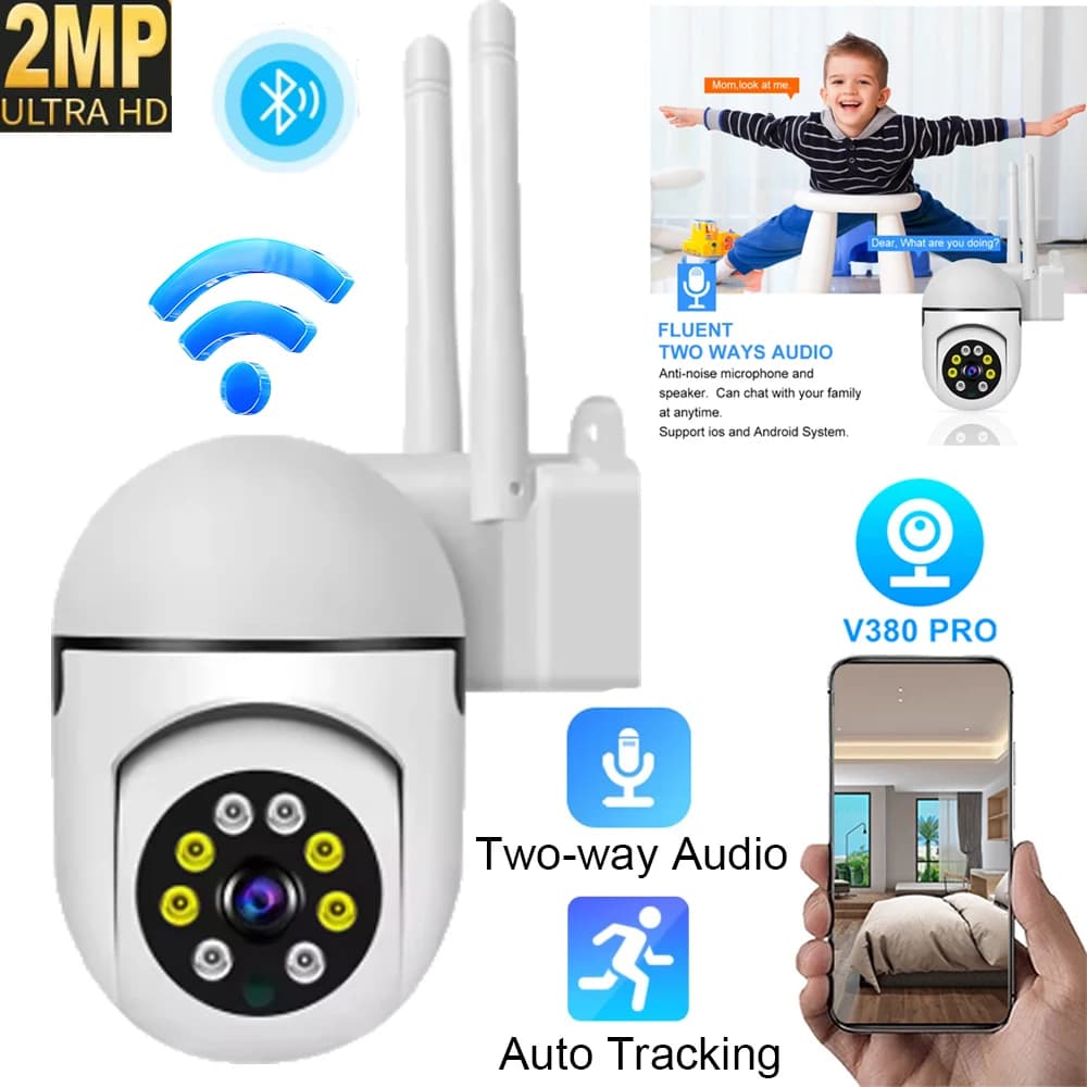 Telecamera di Sicurezza WiFi HD 2MP con Audio Bidirezionale, Rilevamento Movimento e Allarme Automatico V380 PRO