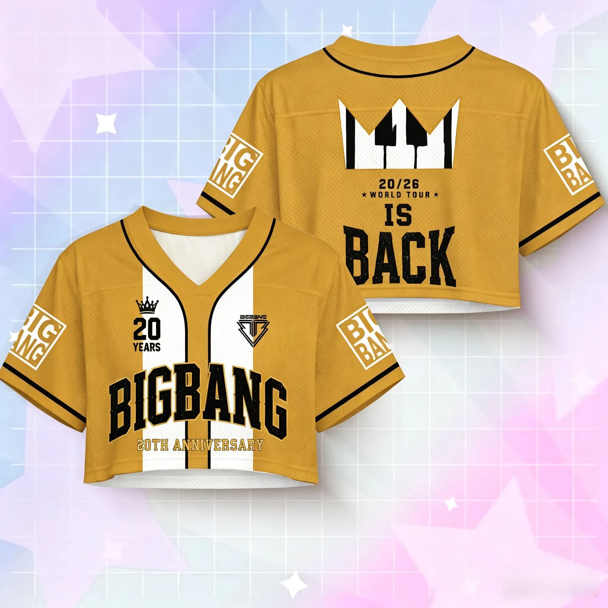 Women BIGBANG IS BACK 2026 World Tour Crop Jersey Top 20th Anniversary Short Sleeve V-Neck Tee K-Pop Fan Merchandise