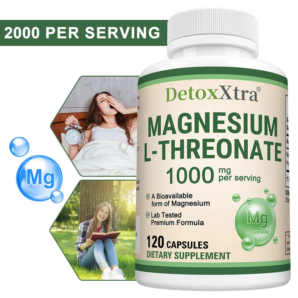 Magnesium L-Threonate - Improve Memory, Cognition, Stress Relief and Sleep Quality, 120 Capsules