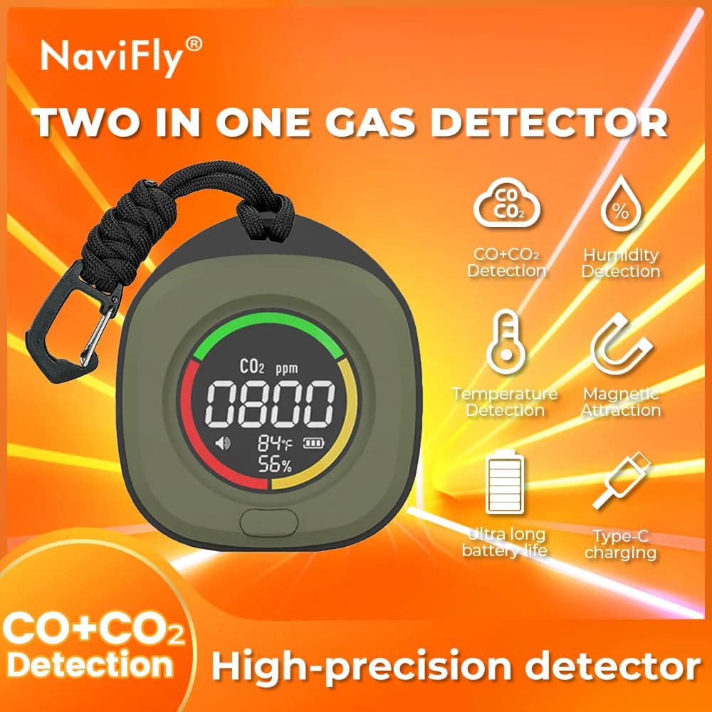 Rilevatore di altissima precisione Navifly per il rilevamento di monossido di carbonio e anidride carbonica per campeggio, fabbriche, case e cucine