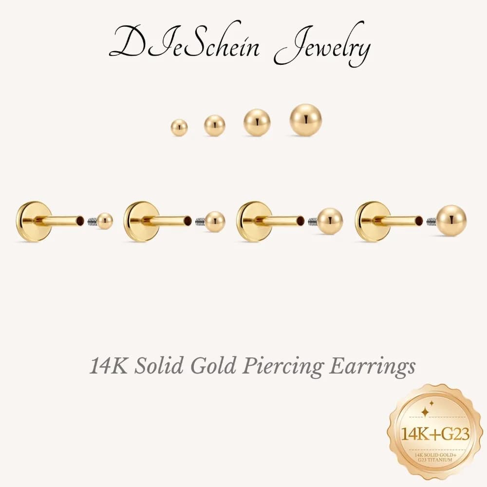 AIDE Orecchini Mini in Oro Massiccio 14K Multimisura da Donna, Classici a Sfera Liscia, Orecchini a Spirale per Cartilagine, Personalizzabili