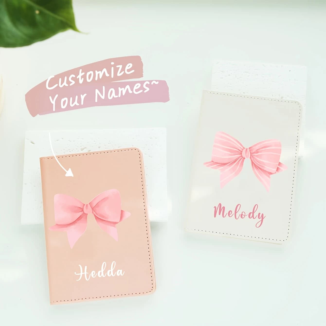 Custom Name Passport Holder - Personalized Elegant Bow Style Print - Unique Travel Gift - Cute Document Card Holder