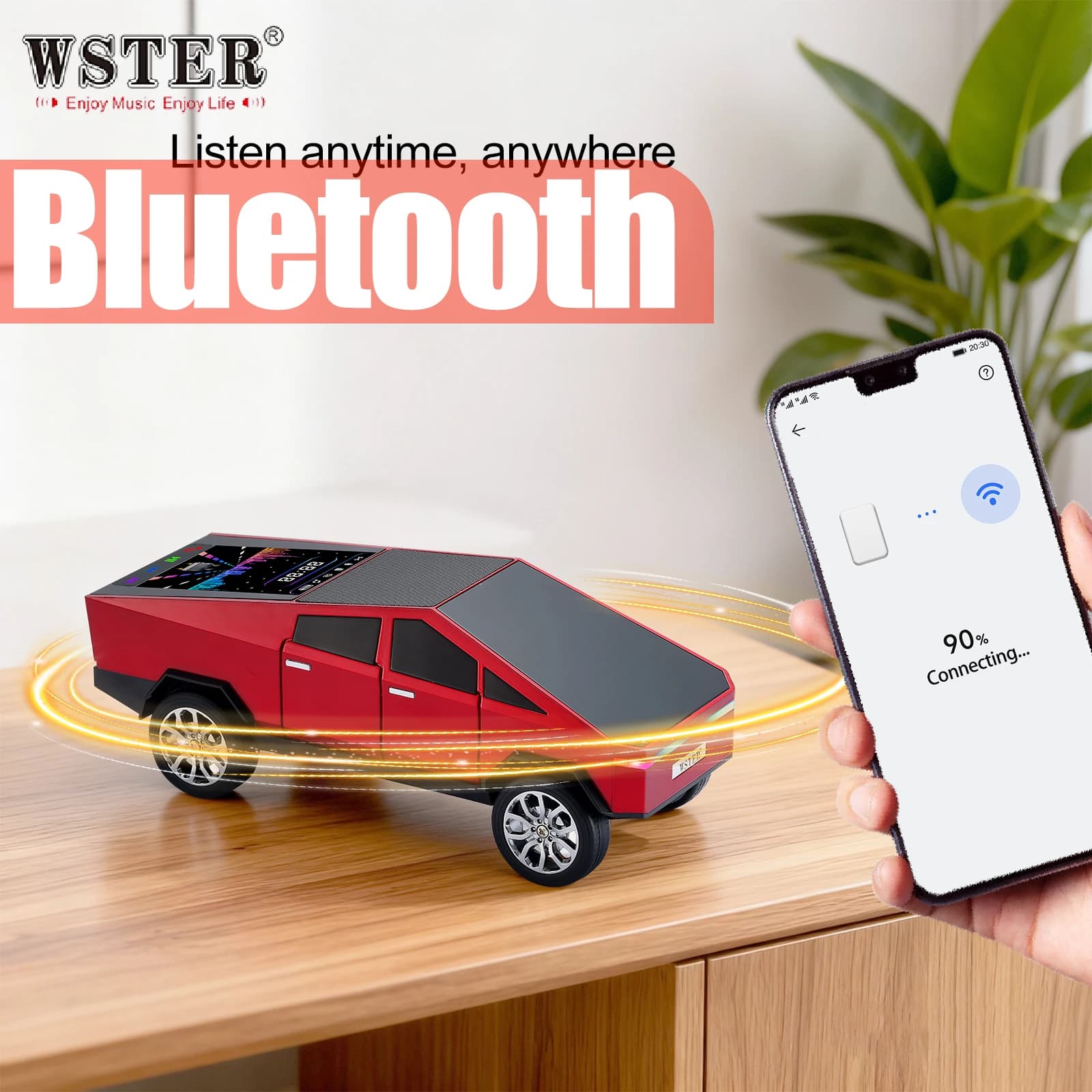 Bluetooth Speaker WS-580 for pickup with display, HD audio, TWS, FM radio, microphone, LED lights – Gift for car lovers, room decoration